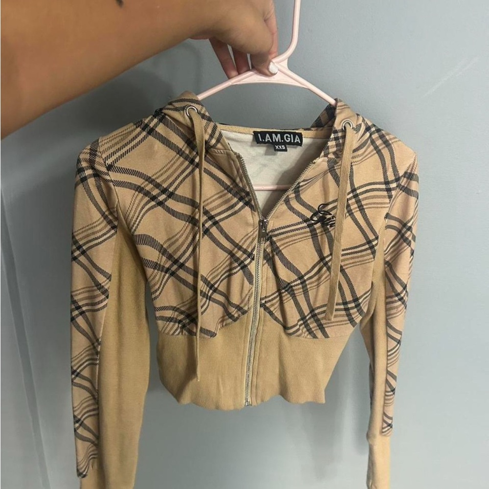 Tan Plaid Women's Hoodie